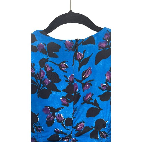 Zara Small Floral Ruched Mini Dress Long Sleeves With Zipper Blue/Black/Purple - Picture 9 of 14